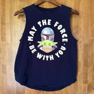 Star Wars Mandalorian Grogu Large Navy Graphic Tank Top Sleeveless